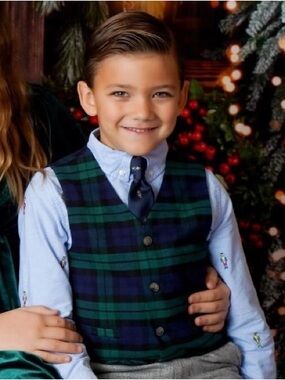 Janie and Jack 7 Green and Blue Plaid Button Down vest